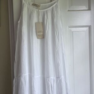 NWT Bellambia White Silk Blend Strap Tiered Maxi Made In Italy Dress Size Small